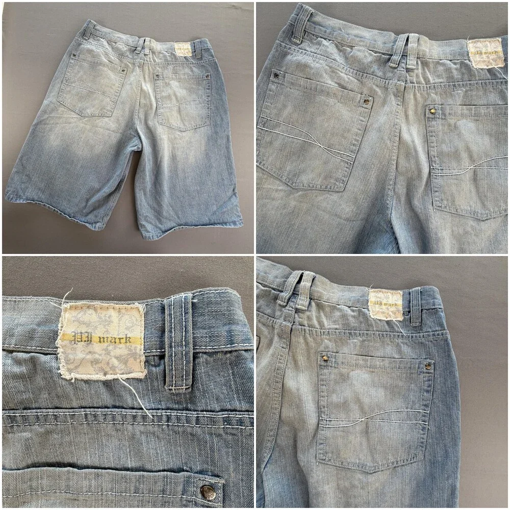 Vtg PJ Mark Denim Shorts Mens 36 Blue Light Wash Baggy Distressed 13 Inseam Y2K